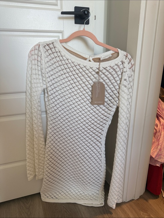 Meshki Dresses & Skirts - Meshki Cream Crochet Long-Sleeve Mesh Dress